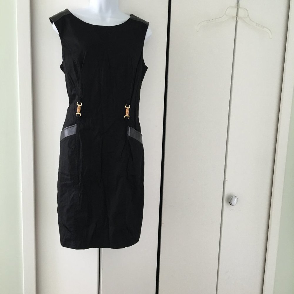 Ellen Tracy Stretch Cotton Dress with Leather Trim - NEW W/OUT TAGS - Size 10